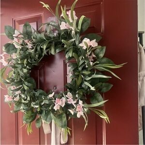 Studio McGee 26” Faux Floral Wreath with Ribbon Purple